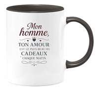 quotedazur - MugMon homme, ton amour est le plus beau des cadeaux chaque matin - Tasse Cadeau Amour, Saint-Valentin, Couple Homme - Noir/Céramique