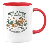 quotedazur - MugMon jardin est ma salle de sport. Je regarde l'herbe pousser - Tasse Cadeau Humour Jardinier Homme - Rouge/Céramique