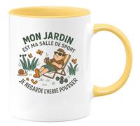 quotedazur - MugMon jardin est ma salle de sport. Je regarde l'herbe pousser - Tasse Cadeau Humour Jardinier Homme - Jaune/Céramique