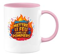 quotedazur - MugMon métier ? Mettre le feu sans les pompiers - Tasse Cadeau Animateur Homme - Rose/Céramique