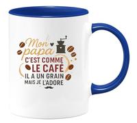 quotedazur - MugMon papa c'est comme le café, il a un grain mais je l'adore - Tasse Cadeau Papa, Fête Des Pères Homme - Bleu/Céramique