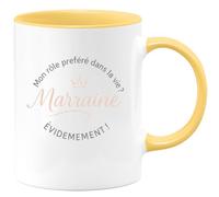 quotedazur - MugMon rôle préféré dans la vie ? Marraine évidemment ! - Tasse Cadeau Marraine Femme - Jaune/Céramique