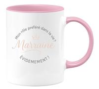 quotedazur - MugMon rôle préféré dans la vie ? Marraine évidemment ! - Tasse Cadeau Marraine Femme - Rose/Céramique