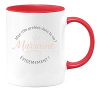 quotedazur - MugMon rôle préféré dans la vie ? Marraine évidemment ! - Tasse Cadeau Marraine Femme - Rouge/Céramique