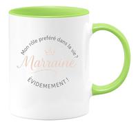 quotedazur - MugMon rôle préféré dans la vie ? Marraine évidemment ! - Tasse Cadeau Marraine Femme - Vert/Céramique