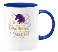 quotedazur - MugMon sang est fait de paillettes et de magie - Tasse Cadeau Licorne Femme - Bleu/Céramique