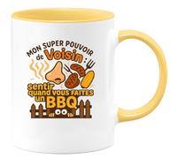 quotedazur - MugMon super pouvoir de Voisin : sentir quand vous faites un BBQ - Tasse Cadeau Voisin Homme - Jaune/Céramique