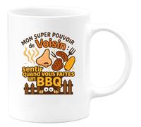 quotedazur - MugMon super pouvoir de Voisin : sentir quand vous faites un BBQ - Tasse Cadeau Voisin Homme - Blanc/Céramique