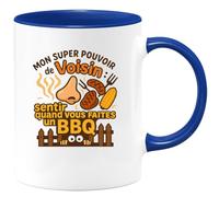 quotedazur - MugMon super pouvoir de Voisin : sentir quand vous faites un BBQ - Tasse Cadeau Voisin Homme - Bleu/Céramique