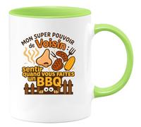 quotedazur - MugMon super pouvoir de Voisin : sentir quand vous faites un BBQ - Tasse Cadeau Voisin Homme - Vert/Céramique