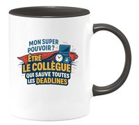 quotedazur - MugMon super pouvoir ? Être le collègue qui sauve toutes les deadlines - Tasse Cadeau Collègue Homme - Noir/Céramique