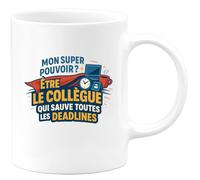 quotedazur - MugMon super pouvoir ? Être le collègue qui sauve toutes les deadlines - Tasse Cadeau Collègue Homme - Blanc/Céramique