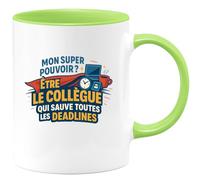 quotedazur - MugMon super pouvoir ? Être le collègue qui sauve toutes les deadlines - Tasse Cadeau Collègue Homme - Vert/Céramique