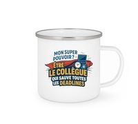 quotedazur - MugMon super pouvoir ? Être le collègue qui sauve toutes les deadlines - Tasse Cadeau Collègue Homme - Blanc/Emaillé