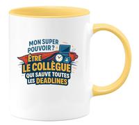 quotedazur - MugMon super pouvoir ? Être le collègue qui sauve toutes les deadlines - Tasse Cadeau Collègue Homme - Jaune/Céramique