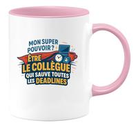 quotedazur - MugMon super pouvoir ? Être le collègue qui sauve toutes les deadlines - Tasse Cadeau Collègue Homme - Rose/Céramique