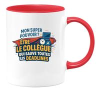 quotedazur - MugMon super pouvoir ? Être le collègue qui sauve toutes les deadlines - Tasse Cadeau Collègue Homme - Rouge/Céramique