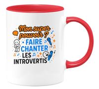 quotedazur - MugMon super pouvoir ? Faire chanter les introvertis - Tasse Cadeau Animateur Homme - Rouge/Céramique
