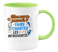 quotedazur - MugMon super pouvoir ? Faire chanter les introvertis - Tasse Cadeau Animateur Homme - Vert/Céramique