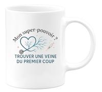 quotedazur - MugMon super-pouvoir ? Trouver une veine du premier coup - Tasse Cadeau Infirmière Femme - Blanc/Céramique