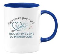 quotedazur - MugMon super-pouvoir ? Trouver une veine du premier coup - Tasse Cadeau Infirmière Femme - Bleu/Céramique