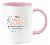 quotedazur - MugMon super-pouvoir ? Voir le meilleur en chacun - Tasse Cadeau Coach Homme - Rose/Céramique