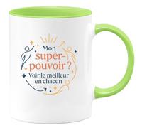 quotedazur - MugMon super-pouvoir ? Voir le meilleur en chacun - Tasse Cadeau Coach Homme - Vert/Céramique
