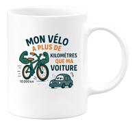quotedazur - MugMon vélo a plus de kilomètres que ma voiture - Tasse Cadeau Humour Homme - Blanc/Céramique