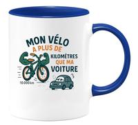quotedazur - MugMon vélo a plus de kilomètres que ma voiture - Tasse Cadeau Humour Homme - Bleu/Céramique