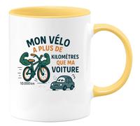 quotedazur - MugMon vélo a plus de kilomètres que ma voiture - Tasse Cadeau Humour Homme - Jaune/Céramique