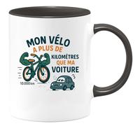 quotedazur - MugMon vélo a plus de kilomètres que ma voiture - Tasse Cadeau Humour Homme - Noir/Céramique