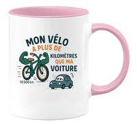 quotedazur - MugMon vélo a plus de kilomètres que ma voiture - Tasse Cadeau Humour Homme - Rose/Céramique