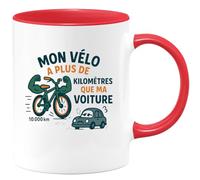 quotedazur - MugMon vélo a plus de kilomètres que ma voiture - Tasse Cadeau Humour Homme - Rouge/Céramique