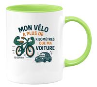 quotedazur - MugMon vélo a plus de kilomètres que ma voiture - Tasse Cadeau Humour Homme - Vert/Céramique