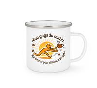 quotedazur - MugMon yoga du matin : étirement pour atteindre le café - Tasse Cadeau Humour Femme - Blanc/Emaillé