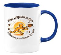 quotedazur - MugMon yoga du matin : étirement pour atteindre le café - Tasse Cadeau Humour Femme - Bleu/Céramique