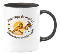quotedazur - MugMon yoga du matin : étirement pour atteindre le café - Tasse Cadeau Humour Femme - Noir/Céramique