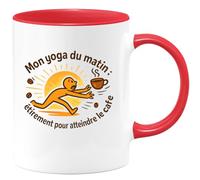 quotedazur - MugMon yoga du matin : étirement pour atteindre le café - Tasse Cadeau Humour Femme - Rouge/Céramique