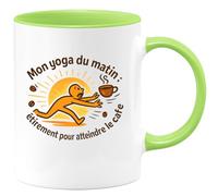 quotedazur - MugMon yoga du matin : étirement pour atteindre le café - Tasse Cadeau Humour Femme - Vert/Céramique