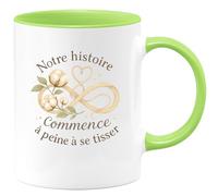 quotedazur - MugNotre histoire commence à peine à se tisser - Tasse Cadeau Noces de coton Femme - Vert/Céramique