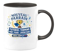 quotedazur - MugNouveau parrain : tutoriel terminé, prêt pour l'aventure - Tasse Cadeau Parrain Homme - Noir/Céramique