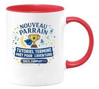 quotedazur - MugNouveau parrain : tutoriel terminé, prêt pour l'aventure - Tasse Cadeau Parrain Homme - Rouge/Céramique