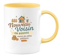 quotedazur - MugNouveau Voisin en rodage, merci de votre patience - Tasse Cadeau Voisin Homme - Jaune/Céramique