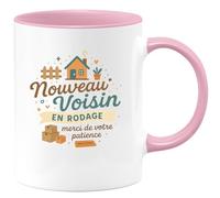 quotedazur - MugNouveau Voisin en rodage, merci de votre patience - Tasse Cadeau Voisin Homme - Rose/Céramique