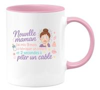 quotedazur - MugNouvelle maman : j'ai mis 9 mois à fabriquer un enfant et 2 secondes à péter un câble - Tasse Cadeau Humour Femme - Rose/Céramique