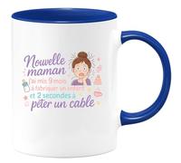 quotedazur - MugNouvelle maman : j'ai mis 9 mois à fabriquer un enfant et 2 secondes à péter un câble - Tasse Cadeau Humour Femme - Bleu/Céramique