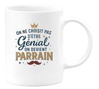 quotedazur - MugOn ne choisit pas d'être génial, on devient parrain - Tasse Cadeau Parrain Homme - Blanc/Céramique