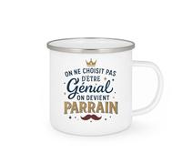 quotedazur - MugOn ne choisit pas d'être génial, on devient parrain - Tasse Cadeau Parrain Homme - Blanc/Emaillé