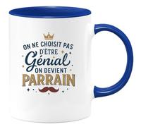 quotedazur - MugOn ne choisit pas d'être génial, on devient parrain - Tasse Cadeau Parrain Homme - Bleu/Céramique