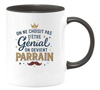 quotedazur - MugOn ne choisit pas d'être génial, on devient parrain - Tasse Cadeau Parrain Homme - Noir/Céramique